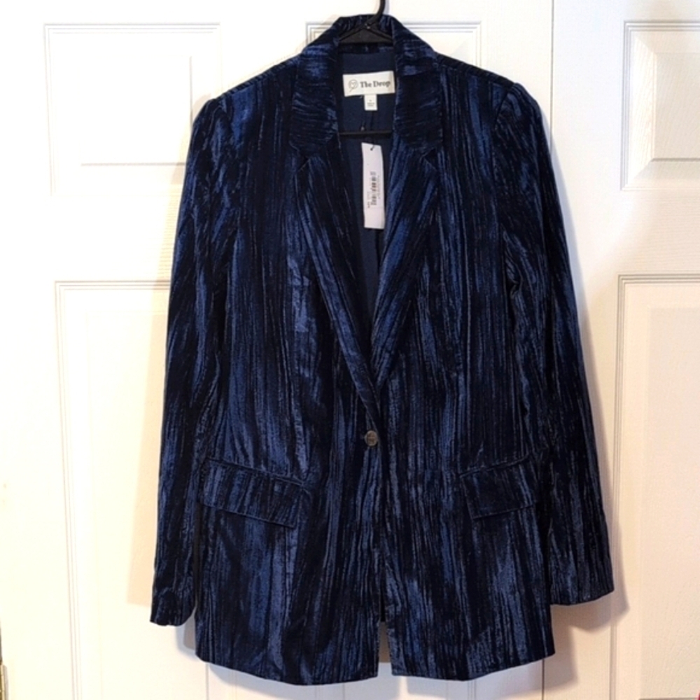 Sapphire Blue Brushed Long Velvet Blazer by The Drop NWT Womens Size S